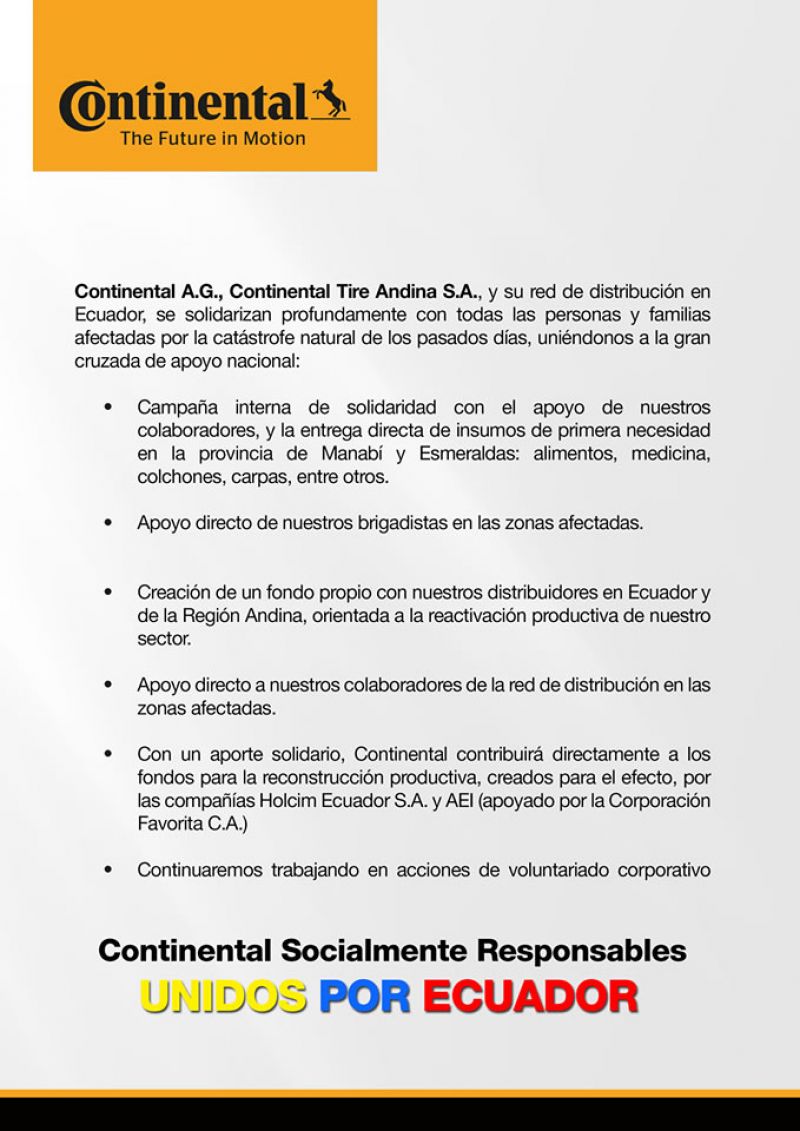 Continental Socialmente Responsable unidos por Ecuador